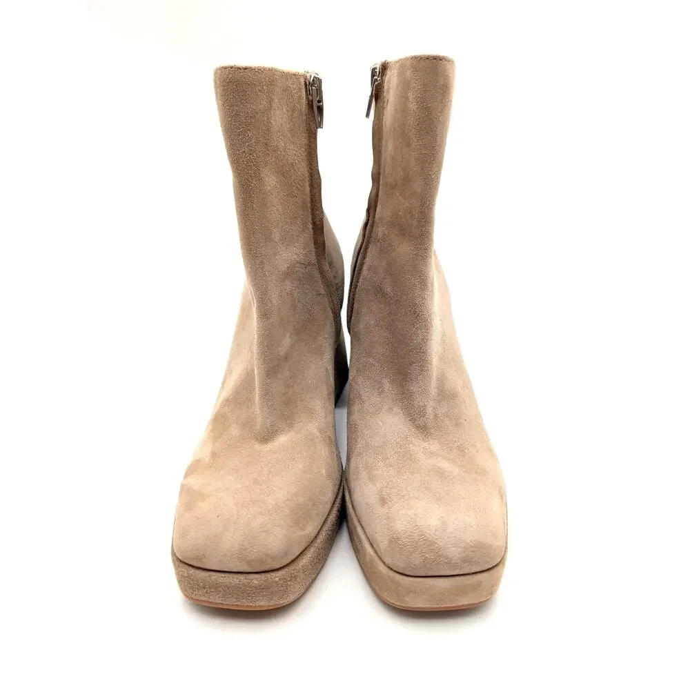 Dolce Vita Ulyses Platform Ankle Boots Square Toe Women's Beige Size US8.5 EU39